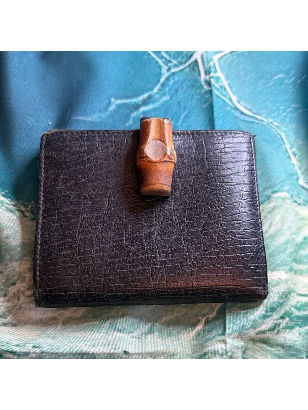 Authentic Gucci Black Leather Wallet with Bamboo Accent